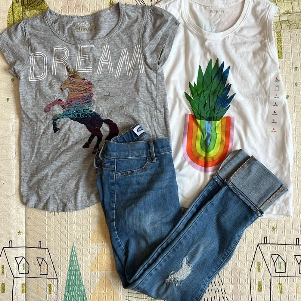Girls’ Jeggings (Size: 12), Tank Top (Size: 10-12) & Unicorn Shirt (Size: 10/12)